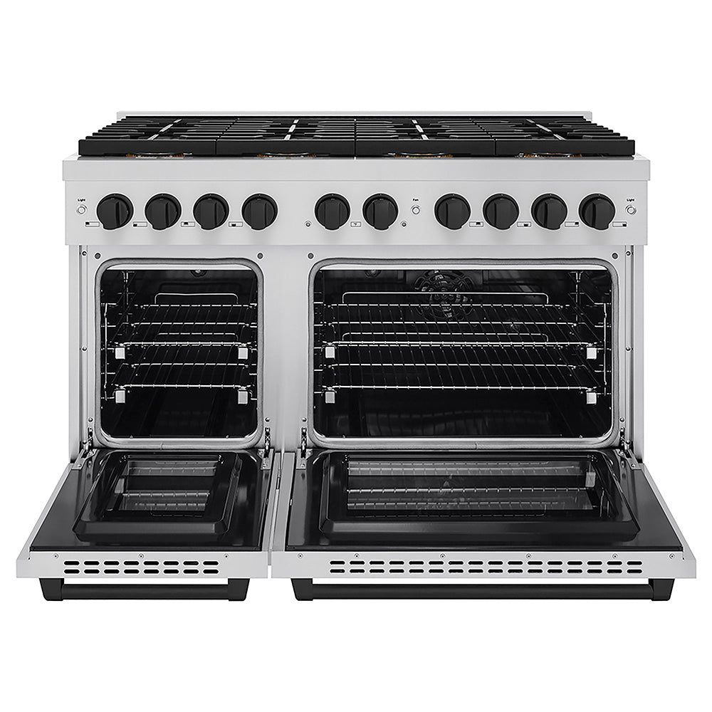 ZLINE Autograph Edition 48 in. 6.7 cu. ft. Paramount Dual Fuel Range with 8 Burner DuoPro™ Cooktop and Dual Ovens in Stainless Steel and Matte Black Accents, Open Box-Good Condition