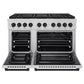 ZLINE Autograph Edition 48 in. 6.7 cu. ft. Paramount Dual Fuel Range with 8 Burner DuoPro™ Cooktop and Dual Ovens in Stainless Steel and Matte Black Accents (PSDRZ-48-MB) front, oven open.
