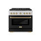 ZLINE Autograph Edition 36 in. 5.2 cu. ft. Paramount Dual Fuel Range with 6 Burner DuoPro™ Cooktop and Electric Convection Oven with Black Matte Door and Champagne Bronze Accents, Open Box-Good Condition