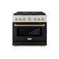 ZLINE Autograph Edition 36 in. 5.2 cu. ft. Paramount Dual Fuel Range with 6 Burner DuoPro™ Cooktop and Electric Convection Oven with Black Matte Door and Champagne Bronze Accents, Open Box-Great Condition