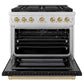 ZLINE Autograph Edition 36 in. 5.2 cu. ft. Paramount Dual Fuel Range with 6 Burner DuoPro™ Cooktop and Electric Convection Oven with Black Matte Door and Champagne Bronze Accents, Open Box-Good Condition