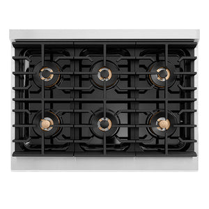 ZLINE Autograph Edition 36 in. 5.2 cu. ft. Paramount Dual Fuel Range with 6 Burner DuoPro™ Cooktop and Electric Convection Oven with Black Matte Door and Champagne Bronze Accents, Open Box-Great Condition