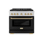 ZLINE Autograph Edition 36 in. 5.2 cu. ft. Paramount Dual Fuel Range with 6 Burner DuoPro™ Cooktop and Electric Convection Oven with Black Matte Door and Polished Gold Accents, Open Box-Great Condition