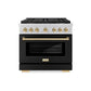 ZLINE Autograph Edition 36 in. 5.2 cu. ft. Paramount Dual Fuel Range with 6 Burner DuoPro™ Cooktop and Electric Convection Oven with Black Matte Door and Polished Gold Accents, Open Box-Good Condition