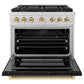 ZLINE Autograph Edition 36 in. 5.2 cu. ft. Paramount Dual Fuel Range with 6 Burner DuoPro™ Cooktop and Electric Convection Oven with Black Matte Door and Polished Gold Accents, Open Box-Good Condition