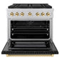 ZLINE Autograph Edition 36 in. 5.2 cu. ft. Paramount Dual Fuel Range with 6 Burner DuoPro™ Cooktop and Electric Convection Oven with Black Matte Door and Polished Gold Accents, Open Box-Great Condition