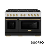 ZLINE Autograph Edition 48 in. 6.7 cu. ft. Paramount Dual Fuel Range with 8 Burner DuoPro™ Cooktop and Dual Ovens with Black Matte Doors and Champagne Bronze Accents, Open Box-Good Condition