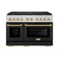 ZLINE Autograph Edition 48 in. 6.7 cu. ft. Paramount Dual Fuel Range with 8 Burner DuoPro™ Cooktop and Dual Ovens with Black Matte Doors and Champagne Bronze Accents (PSDRZ-BLM-48-CB) front.