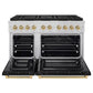 ZLINE Autograph Edition 48 in. 6.7 cu. ft. Paramount Dual Fuel Range with 8 Burner DuoPro™ Cooktop and Dual Ovens with Black Matte Doors and Champagne Bronze Accents (PSDRZ-BLM-48-CB) front, oven open.