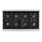 ZLINE Autograph Edition 48 in. 6.7 cu. ft. Paramount Dual Fuel Range with 8 Burner DuoPro™ Cooktop and Dual Ovens with Black Matte Doors and Champagne Bronze Accents (PSDRZ-BLM-48-CB) top-down, above cooktop.