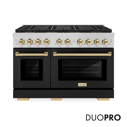ZLINE Autograph Edition 48 in. 6.7 cu. ft. Paramount Dual Fuel Range with 8 Burner DuoPro™ Cooktop and Dual Ovens with Black Matte Doors and Polished Gold Accents, Open Box-Good Condition