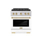 ZLINE Autograph Edition 30 in. 4.2 cu. ft. Paramount Dual Fuel Range with 4 Burner DuoPro™ Cooktop and Electric Convection Oven in Stainless Steel with White Matte Door and Champagne Bronze Accents, Open Box-Great Condition