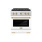ZLINE Autograph Edition 30 in. 4.2 cu. ft. Paramount Dual Fuel Range with 4 Burner DuoPro™ Cooktop and Electric Convection Oven in Stainless Steel with White Matte Door and Champagne Bronze Accents, Open Box-Good Condition