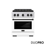 ZLINE Autograph Edition 30 in. 4.2 cu. ft. Paramount Dual Fuel Range with 4 Burner DuoPro™ Cooktop and Electric Convection Oven in Stainless Steel with White Matte Door and Matte Black Accents, Open Box-Good Condition