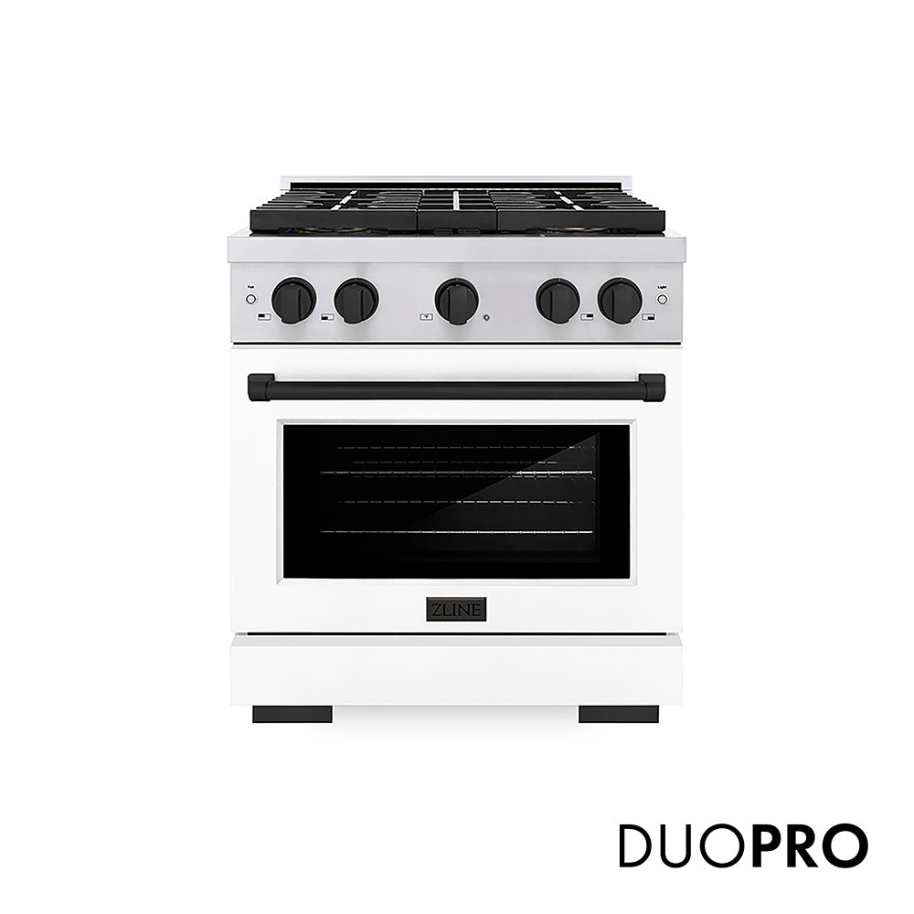 ZLINE Autograph Edition 30 in. 4.2 cu. ft. Paramount Dual Fuel Range with 4 Burner DuoPro™ Cooktop and Electric Convection Oven in Stainless Steel with White Matte Door and Matte Black Accents, Open Box-Good Condition