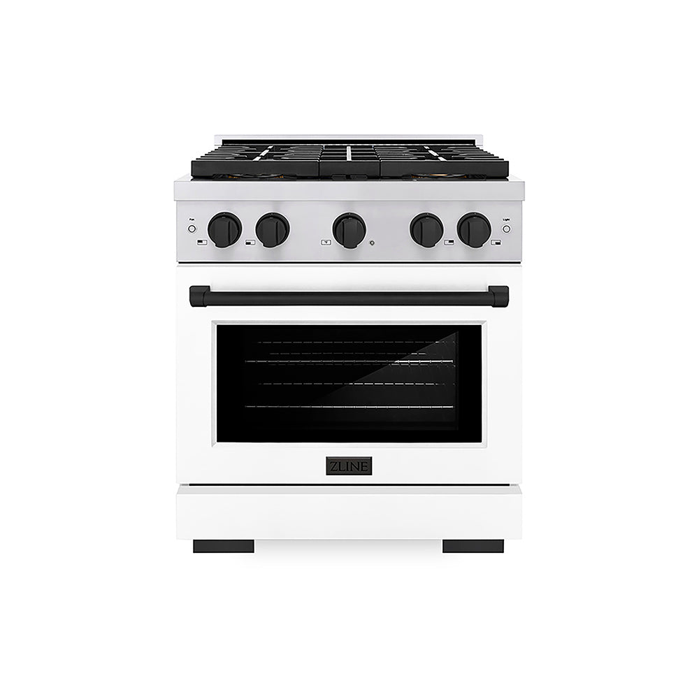 ZLINE Autograph Edition 30 in. 4.2 cu. ft. Paramount Dual Fuel Range with 4 Burner DuoPro™ Cooktop and Electric Convection Oven in Stainless Steel with White Matte Door and Matte Black Accents, Open Box-Good Condition