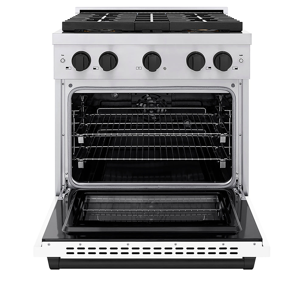 ZLINE Autograph Edition 30 in. 4.2 cu. ft. Paramount Dual Fuel Range with 4 Burner DuoPro™ Cooktop and Electric Convection Oven in Stainless Steel with White Matte Door and Matte Black Accents, Open Box-Good Condition
