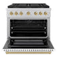 ZLINE Autograph Edition 36 in. 5.2 cu. ft. Paramount Dual Fuel Range with 6 Burner DuoPro™ Cooktop and Electric Convection Oven with White Matte Door and Champagne Bronze Accents, Open Box-Great Condition