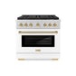 ZLINE Autograph Edition 36 in. 5.2 cu. ft. Paramount Dual Fuel Range with 6 Burner DuoPro™ Cooktop and Electric Convection Oven with White Matte Door and Polished Gold Accents, Open Box-Good Condition
