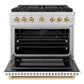 ZLINE Autograph Edition 36 in. 5.2 cu. ft. Paramount Dual Fuel Range with 6 Burner DuoPro™ Cooktop and Electric Convection Oven with White Matte Door and Polished Gold Accents, Open Box-Great Condition