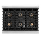 ZLINE Autograph Edition 36 in. 5.2 cu. ft. Paramount Dual Fuel Range with 6 Burner DuoPro™ Cooktop and Electric Convection Oven with White Matte Door and Polished Gold Accents, Open Box-Great Condition
