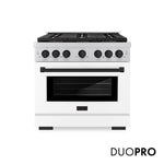 ZLINE Autograph Edition 36 in. 5.2 cu. ft. Paramount Dual Fuel Range with 6 Burner DuoPro™ Cooktop and Electric Convection Oven with White Matte Door and Matte Black Accents, Open Box-Good Condition