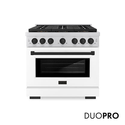 ZLINE Autograph Edition 36 in. 5.2 cu. ft. Paramount Dual Fuel Range with 6 Burner DuoPro™ Cooktop and Electric Convection Oven with White Matte Door and Matte Black Accents, Open Box-Good Condition