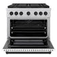 ZLINE Autograph Edition 36 in. 5.2 cu. ft. Paramount Dual Fuel Range with 6 Burner DuoPro™ Cooktop and Electric Convection Oven with White Matte Door and Matte Black Accents (PSDRZ-WM-36-MB) front, oven open.