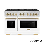 ZLINE Autograph Edition 48 in. 6.7 cu. ft. Paramount Dual Fuel Range with 8 Burner DuoPro™ Cooktop and Dual Ovens with White Matte Doors and Champagne Bronze Accents, Open Box-Good Condition