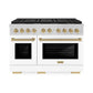 ZLINE Autograph Edition 48 in. 6.7 cu. ft. Paramount Dual Fuel Range with 8 Burner DuoPro™ Cooktop and Dual Ovens with White Matte Doors and Champagne Bronze Accents, Open Box-Good Condition