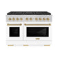 ZLINE Autograph Edition 48 in. 6.7 cu. ft. Paramount Dual Fuel Range with 8 Burner DuoPro™ Cooktop and Dual Ovens with White Matte Doors and Champagne Bronze Accents (PSDRZ-WM-48-CB) front.