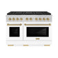 ZLINE Autograph Edition 48 in. 6.7 cu. ft. Paramount Dual Fuel Range with 8 Burner DuoPro™ Cooktop and Dual Ovens with White Matte Doors and Champagne Bronze Accents, Open Box-Great Condition