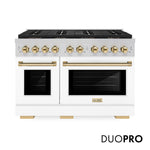 ZLINE Autograph Edition 48 in. 6.7 cu. ft. Paramount Dual Fuel Range with 8 Burner DuoPro™ Cooktop and Dual Ovens with White Matte Doors and Polished Gold Accents, Open Box-Good Condition