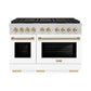 ZLINE Autograph Edition 48 in. 6.7 cu. ft. Paramount Dual Fuel Range with 8 Burner DuoPro™ Cooktop and Dual Ovens with White Matte Doors and Polished Gold Accents, Open Box-Good Condition