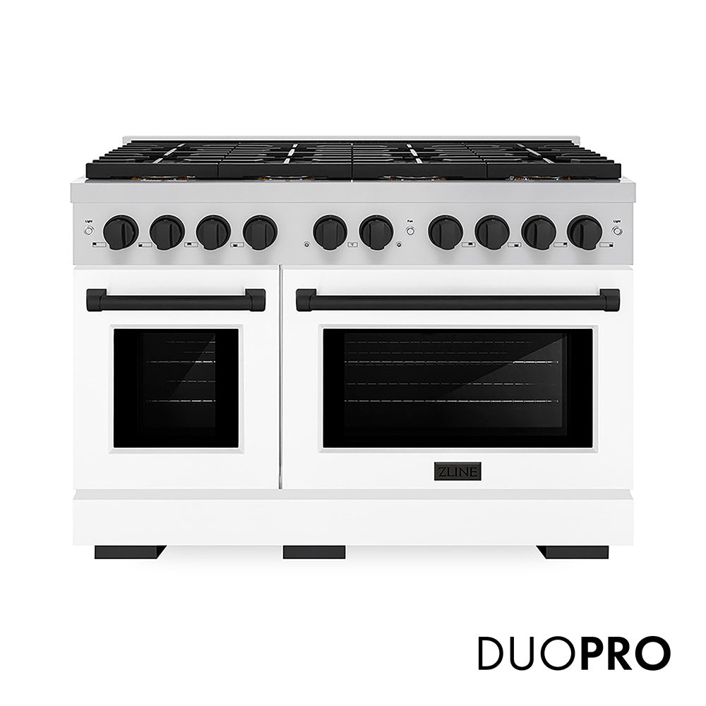 ZLINE Autograph Edition 48 in. 6.7 cu. ft. Paramount Dual Fuel Range with 8 Burner DuoPro™ Cooktop and Dual Ovens with White Matte Doors and Matte Black Accents, Open Box-Good Condition
