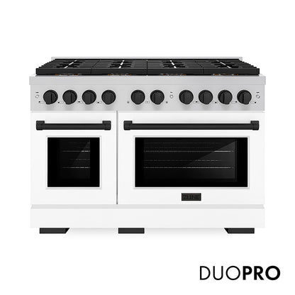 ZLINE Autograph Edition 48 in. 6.7 cu. ft. Paramount Dual Fuel Range with 8 Burner DuoPro™ Cooktop and Dual Ovens with White Matte Doors and Matte Black Accents, Open Box-Good Condition