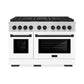 ZLINE Autograph Edition 48 in. 6.7 cu. ft. Paramount Dual Fuel Range with 8 Burner DuoPro™ Cooktop and Dual Ovens with White Matte Doors and Matte Black Accents (PSDRZ-WM-48-MB) front.