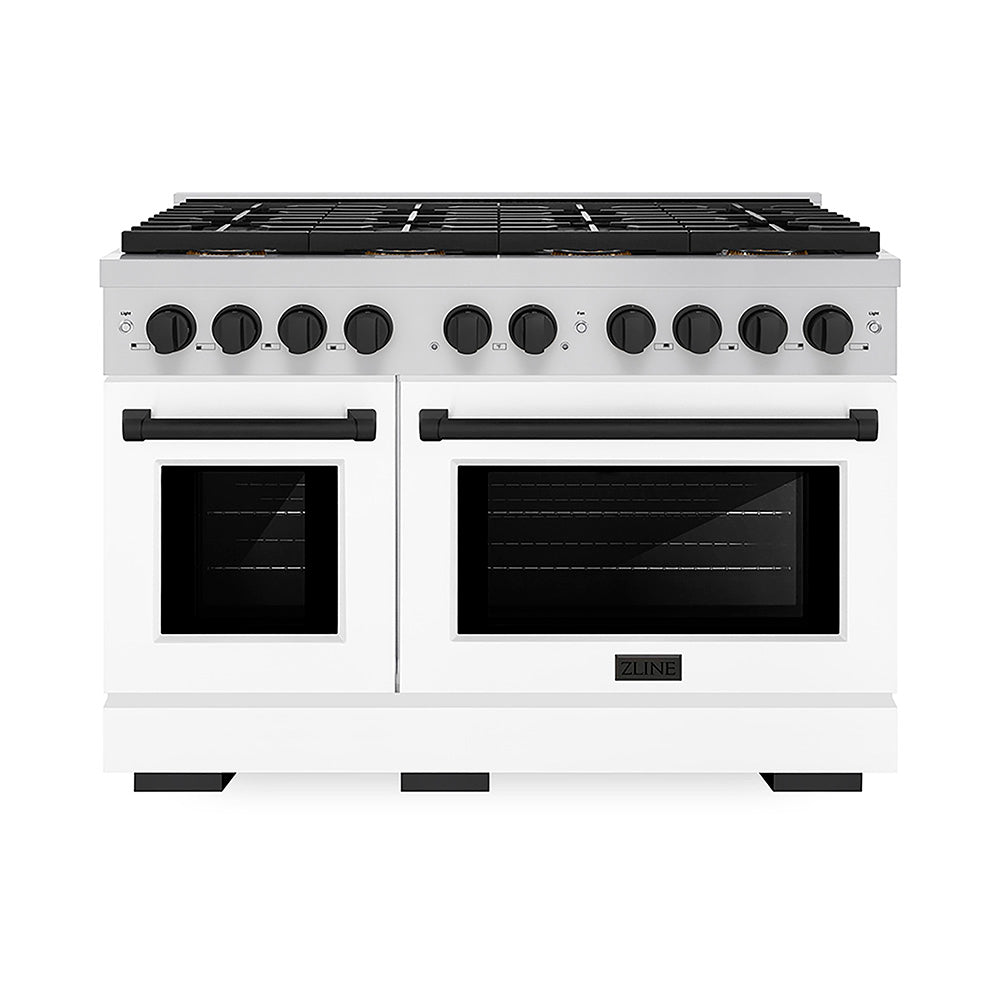 ZLINE Autograph Edition 48 in. 6.7 cu. ft. Paramount Dual Fuel Range with 8 Burner DuoPro™ Cooktop and Dual Ovens with White Matte Doors and Matte Black Accents, Open Box-Good Condition