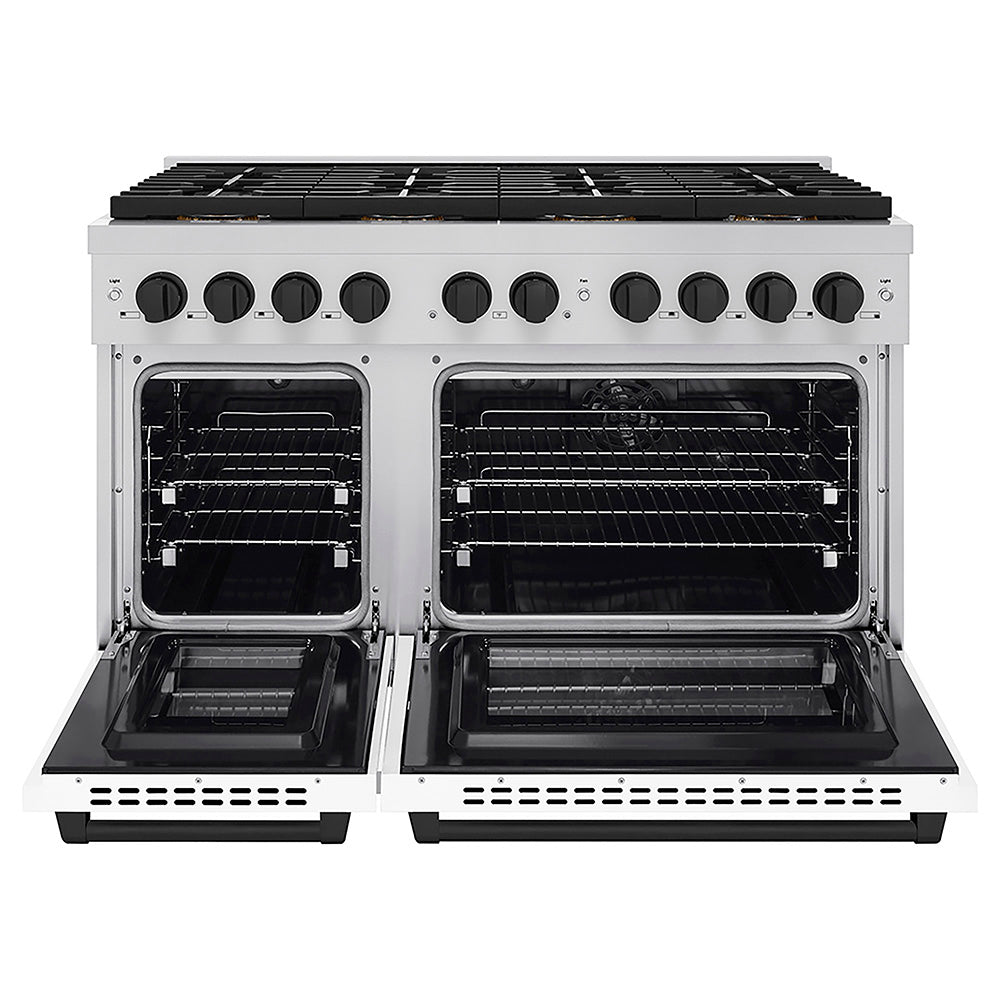 ZLINE Autograph Edition 48 in. 6.7 cu. ft. Paramount Dual Fuel Range with 8 Burner DuoPro™ Cooktop and Dual Ovens with White Matte Doors and Matte Black Accents, Open Box-Good Condition