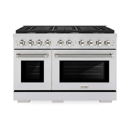 ZLINE Autograph Edition 48 in. 6.7 cu. ft. Paramount Double Oven Dual Fuel Range with 8 Burner Gas Cooktop in Stainless Steel and Polished Nickel Helix Handles and Knob Accents, Open Box-Good Condition