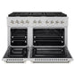 ZLINE Autograph Edition 48 in. 6.7 cu. ft. Paramount Double Oven Dual Fuel Range with 8 Burner Gas Cooktop in Stainless Steel and Polished Nickel Helix Handles and Knob Accents (SDRZ-48-KPN) front, open.