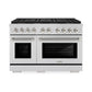 ZLINE Autograph Edition 48 in. 6.7 cu. ft. Paramount Dual Fuel Range with 8 Burner DuoPro™ Cooktop and Dual Ovens in Stainless Steel with Polished Nickel Helix Handles and Accents (PSDRZ-48-KPN) front.
