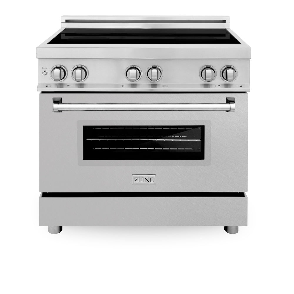ZLINE 36 in. 4.6 cu. ft. Legacy Induction Range with 5 Element Cooktop and Electric Oven in Stainless Steel with Satin Stainless Steel, Open Box-Good Condition