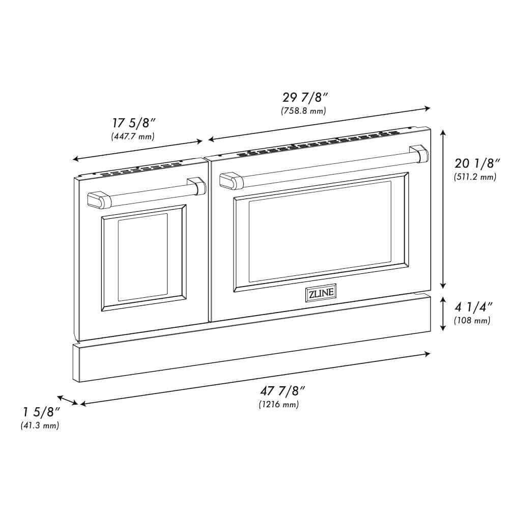 ZLINE Black Matte Range Door for SGR Models (SR-DR-BLM) dimensional diagram with measurements.