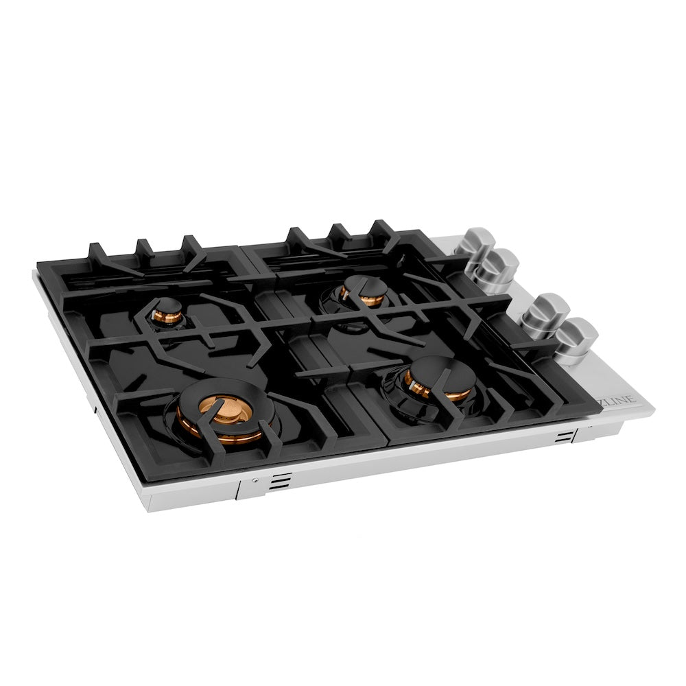 ZLINE 30 in. Gas Cooktop with 4 Brass Burners and Black Porcelain Top (RC-BR-30-PBT) main image.