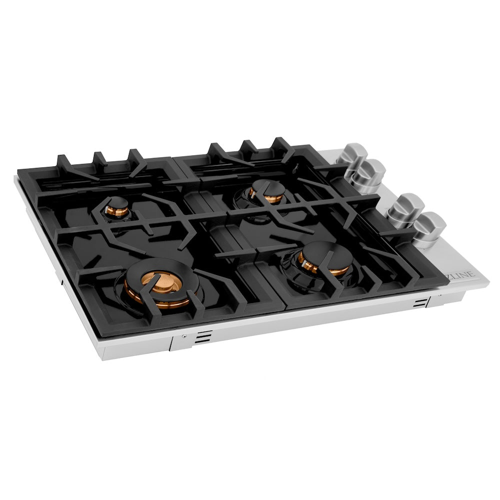 ZLINE 30 in. Gas Cooktop with 4 Gas Brass Burners and Black Porcelain Top (RC-BR-30-PBT) side, main.