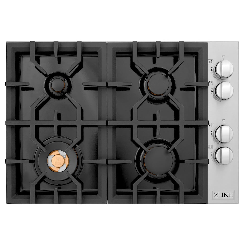 ZLINE 30 in. Gas Cooktop with 4 Gas Brass Burners and Black Porcelain Top (RC-BR-30-PBT)