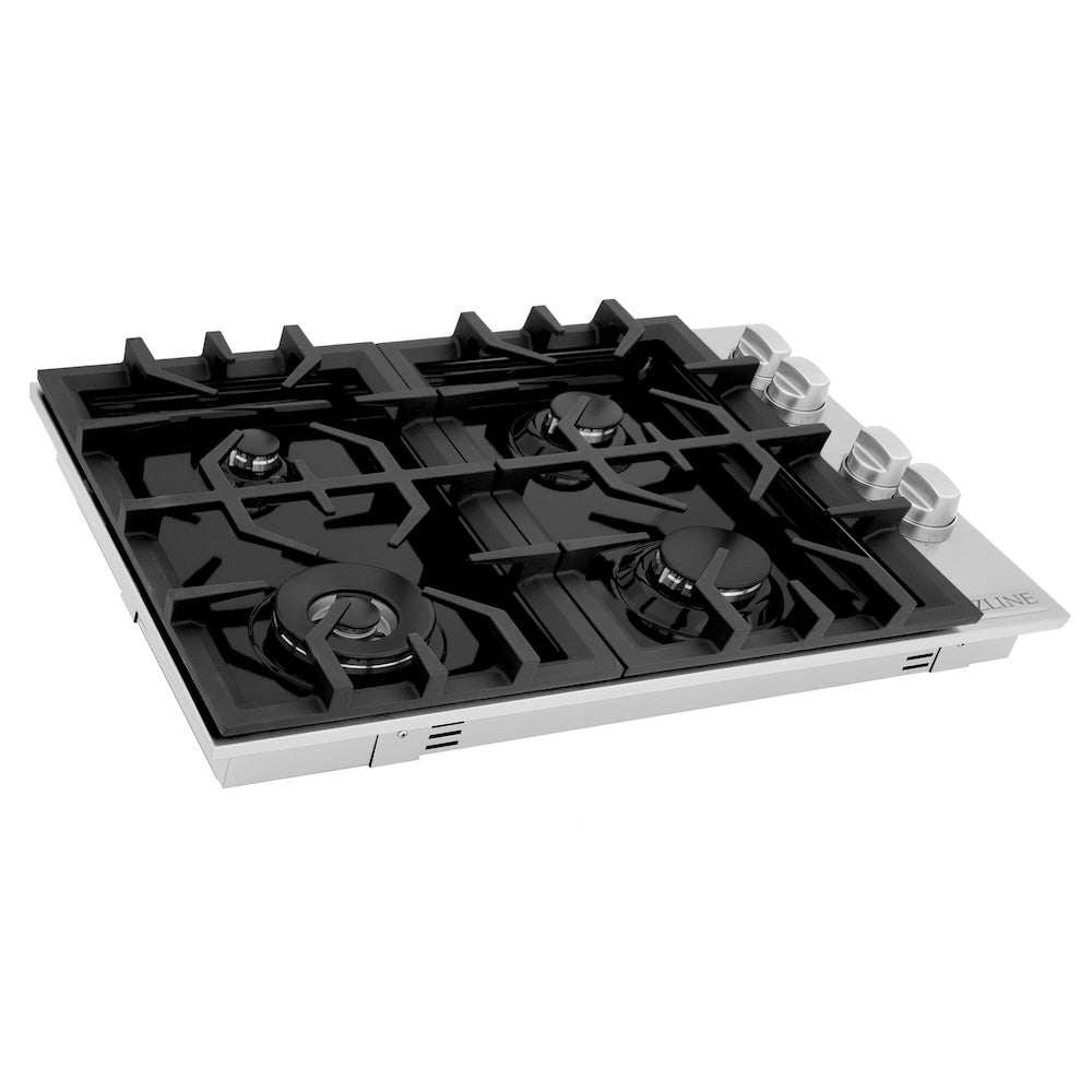ZLINE 30 in. Gas Cooktop with 4 Gas Burners and Black Porcelain Top (RC30-PBT) side, main.