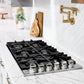 ZLINE 36 in. Gas Cooktop with 6 Gas Burners and Black Porcelain Top (RC36-PBT) in a luxury farmhouse-style kitchen.