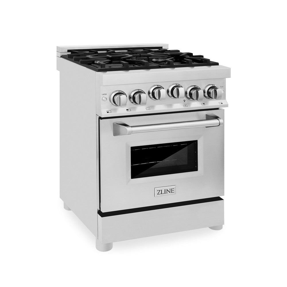 ZLINE 24 in. 2.8 cu. ft. Gas Oven and Gas Cooktop Range with Griddle and Brass Burners in Stainless Steel (RG-BR-GR-24)